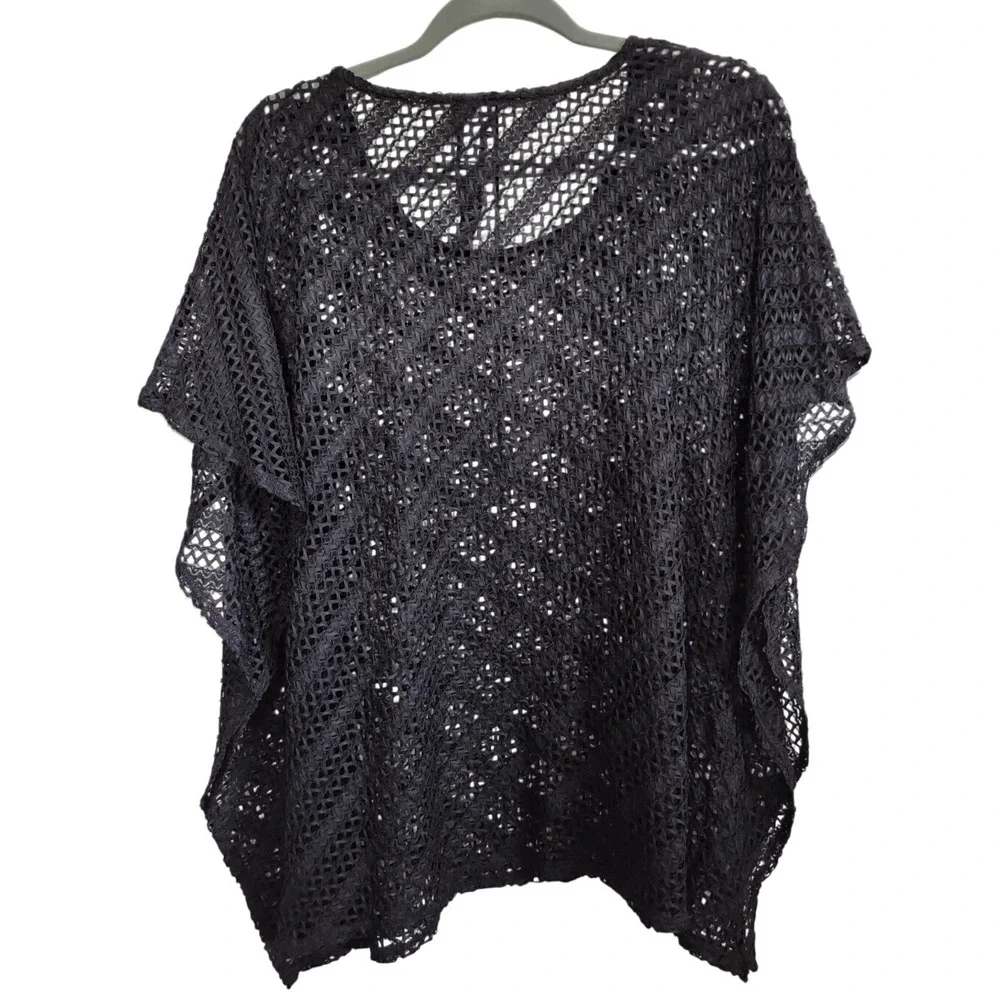 Chico's Travelers 3 Pullover Black Overlay Open Knit Top‎ SS Oversize NWOT - Picture 2 of 6